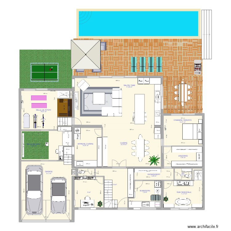 MAISON IA 2.0. Plan de 15 pièces et 211 m2