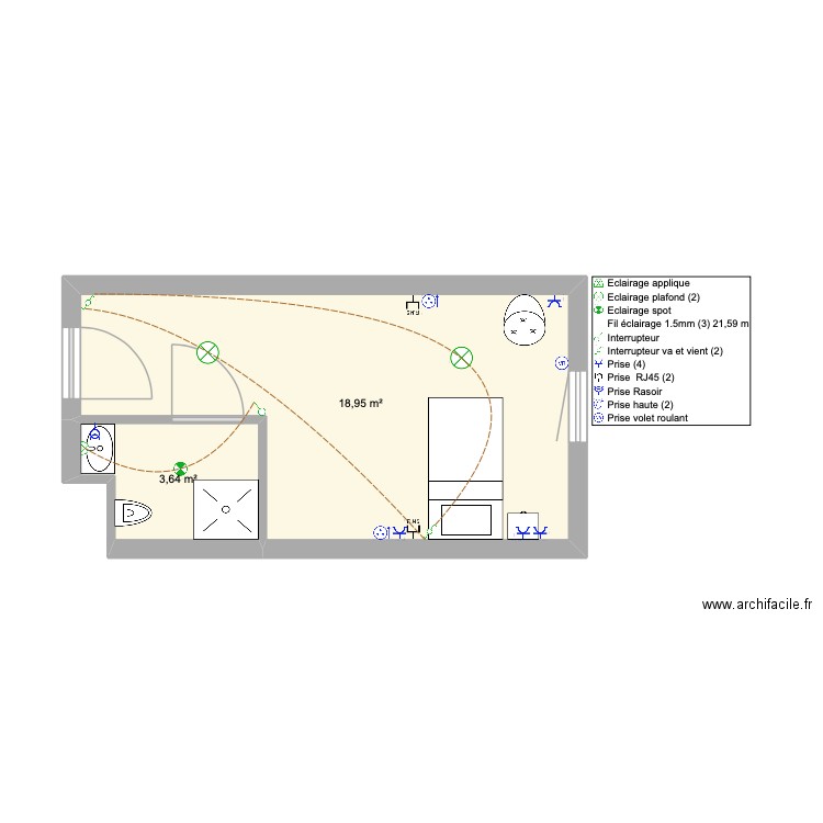 Plan Rita&son. Plan de 2 pièces et 23 m2