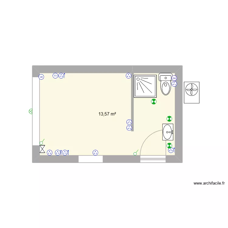 Gite. Plan de 1  et 14 m²