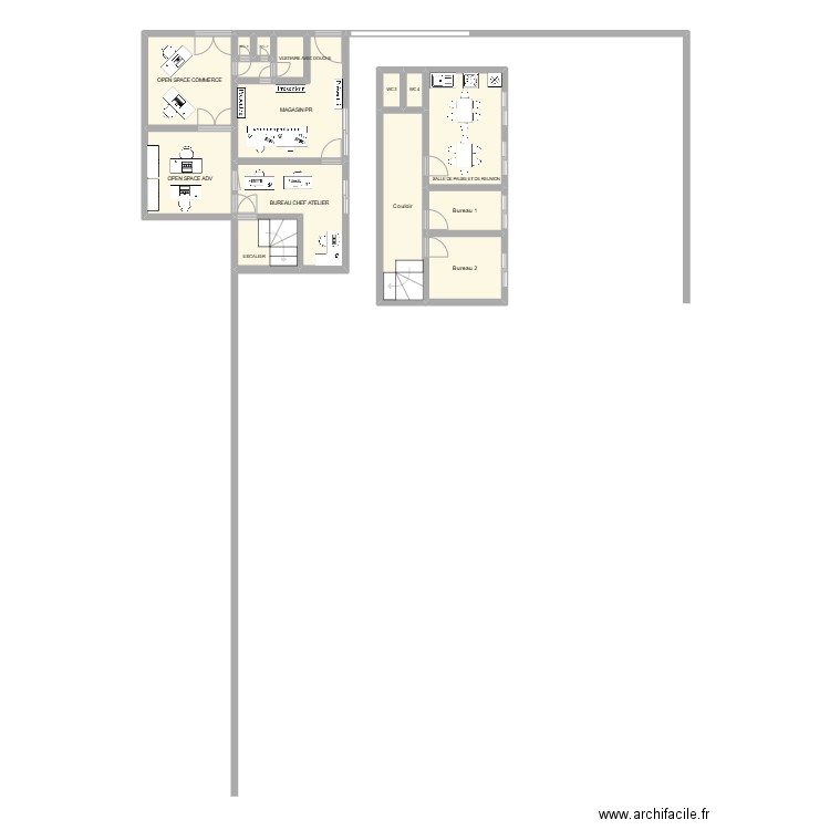 BUREAUX AMBARES 2. Plan de 15 pièces et 53 m2