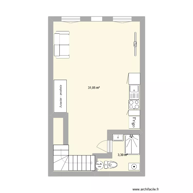 1 er Etage Duclair. Plan de 2  et 34 m²