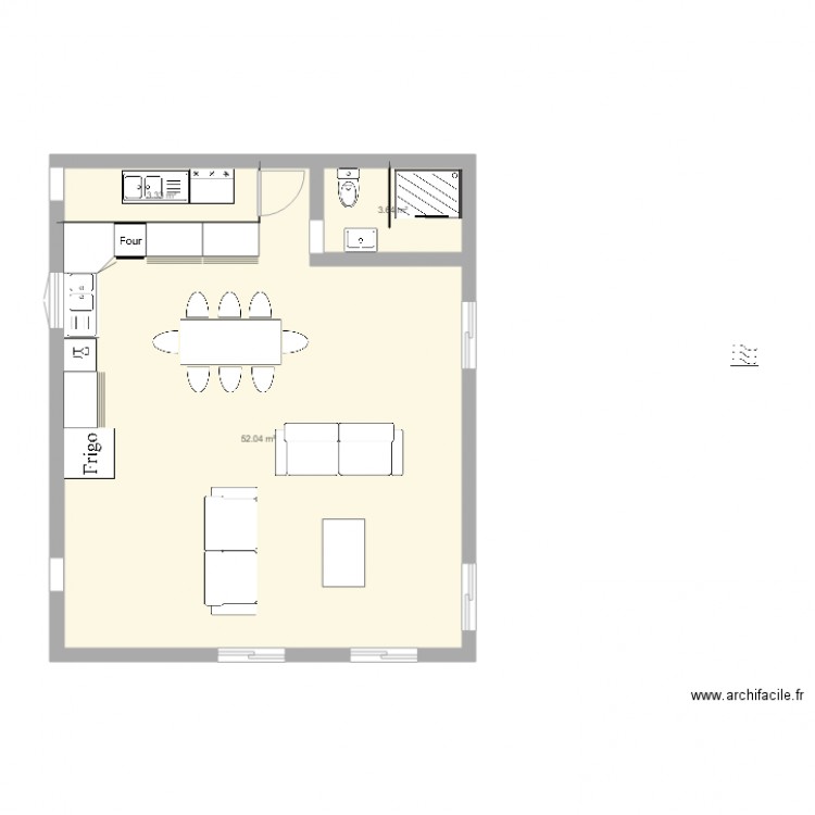 poey. Plan de 3 pièces et 59 m2