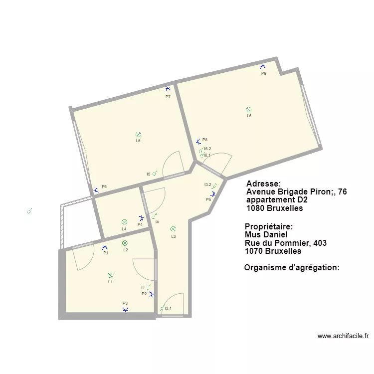 Apparrtement Brigade Piron 76 schema d'implantation electrique. Plan de 