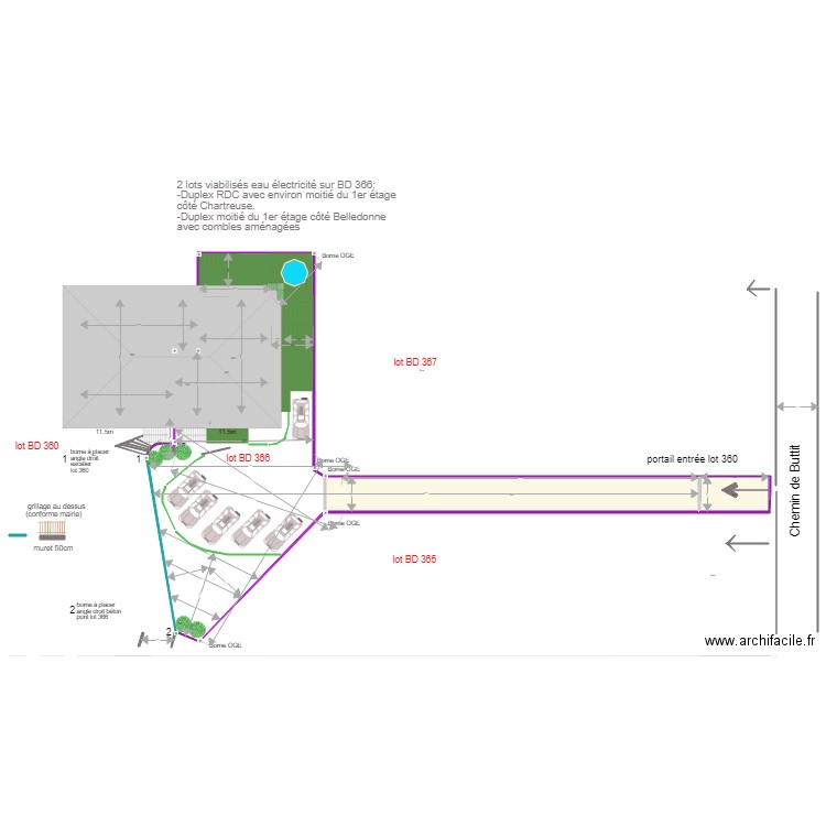 plan lots 360 et 366 séparation combles et bornage terrain 8 Mars 2019 à valider exterieur piscine. Plan de 0 pièce et 0 m2