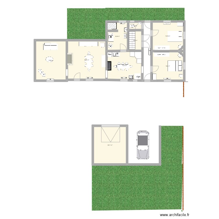 MAISON PARENTS 2021. Plan de 9 pièces et 122 m2