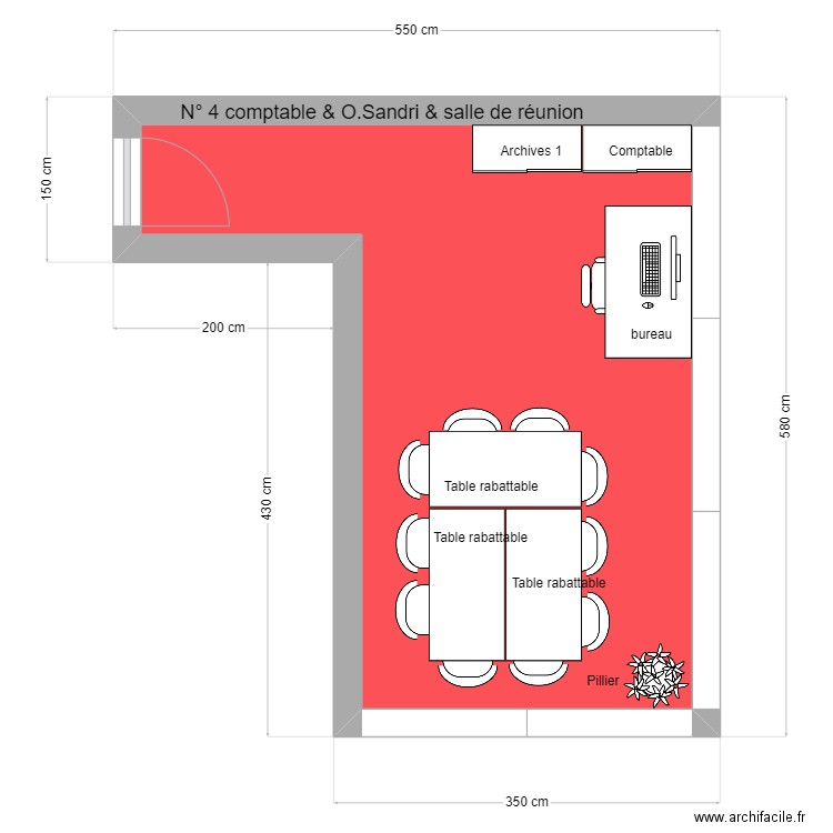 N° 4 Comptable & O. Sandri & Salle de réunion BRIO. Plan de 1 pièce et 18 m2