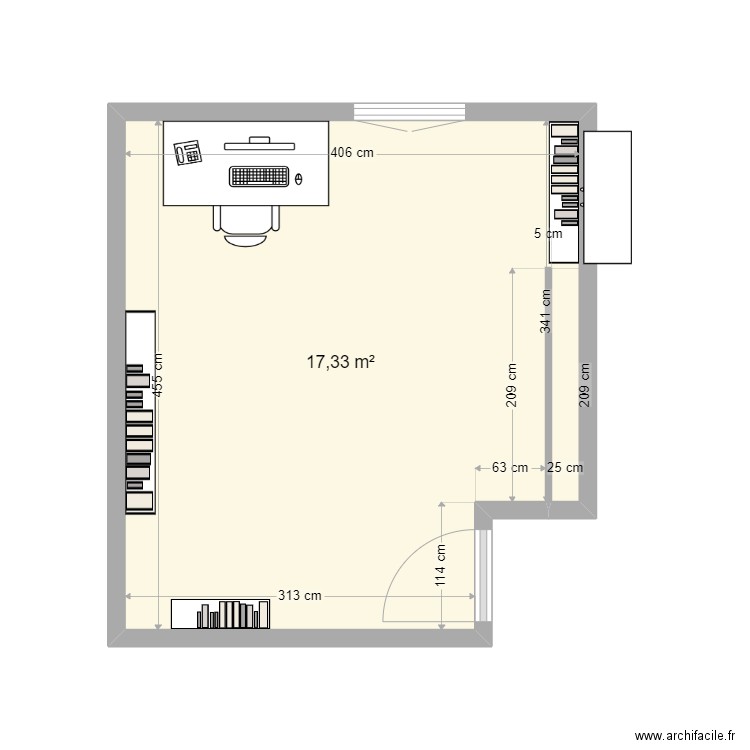 BUREAU. Plan de 1 pièce et 17 m2