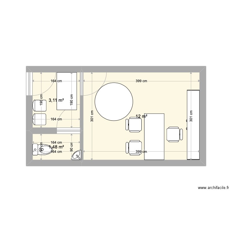 Cabinet libéral. Plan de 3 pièces et 17 m2
