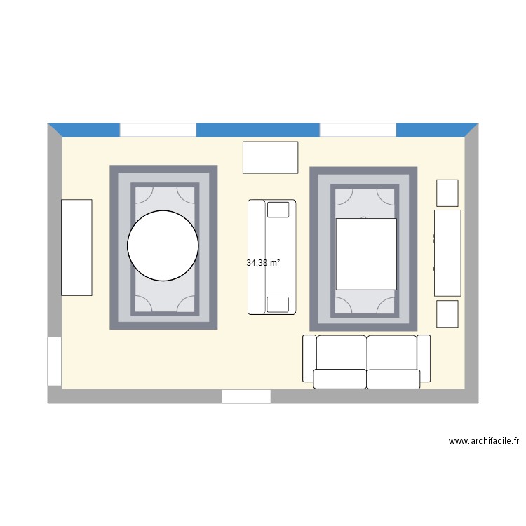 salon vendin. Plan de 1 pièce et 34 m2