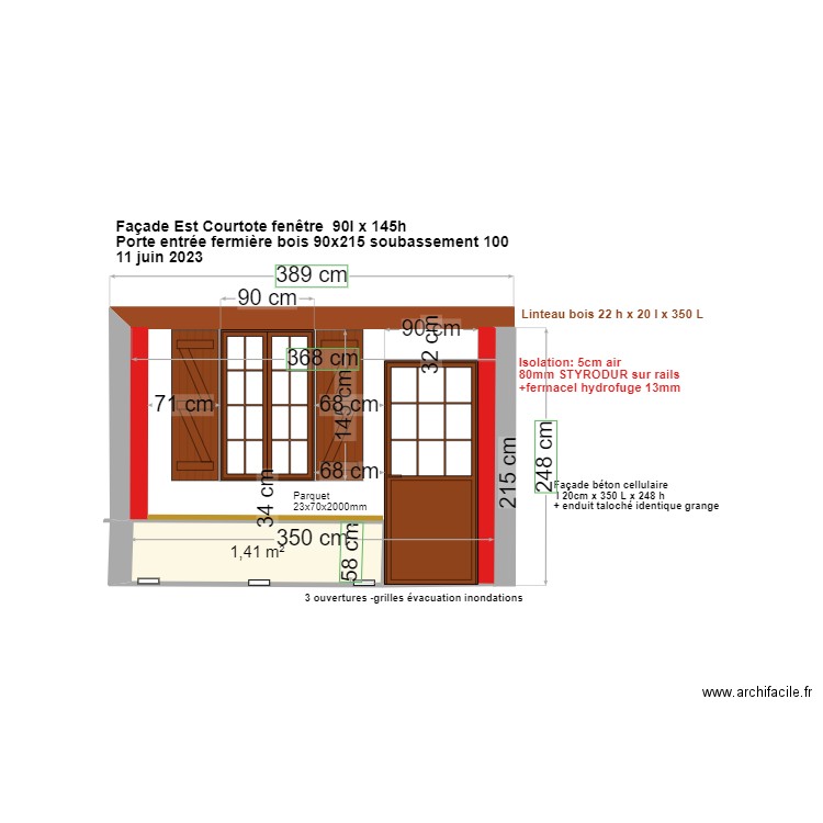 FA9ADE est courtote AVEC FENËTRE 110 + volets. Plan de 1 pièce et 1 m2