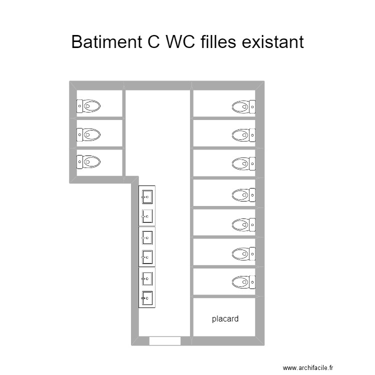 wc filles existant batiment C. Plan de 11 pièces et 28 m2