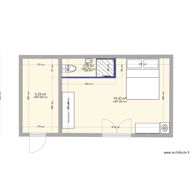 Plan agrandissement LB. Plan de 3 pièces et 25 m2