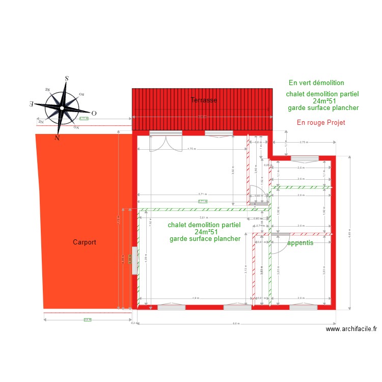 planchalet 50. Plan de 6 pièces et 41 m2