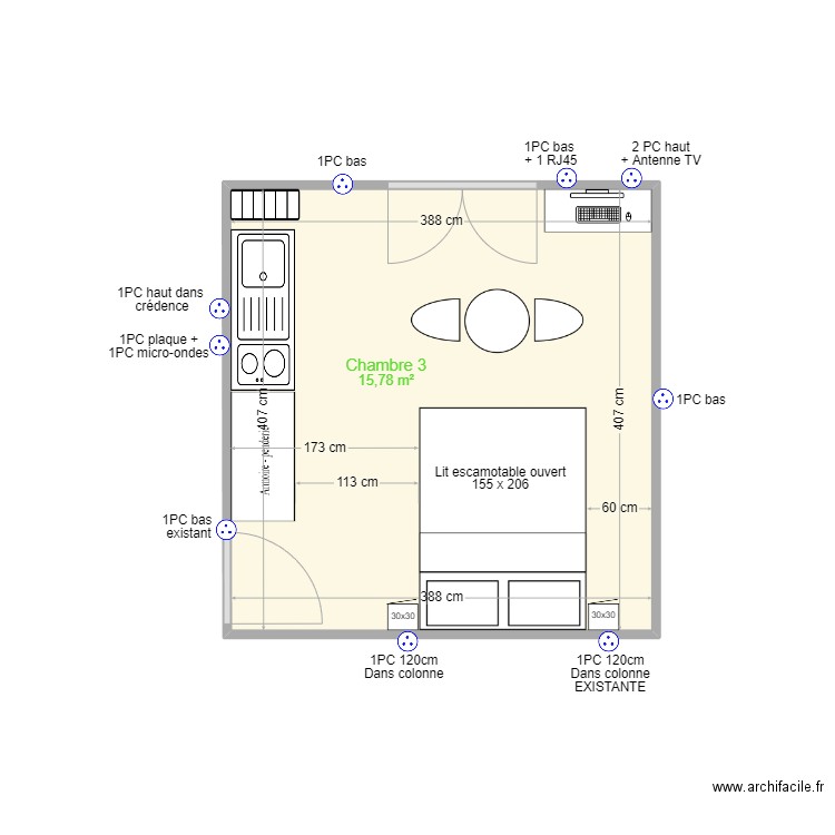 Chambre 3 Coloc. Plan de 1 pièce et 16 m2