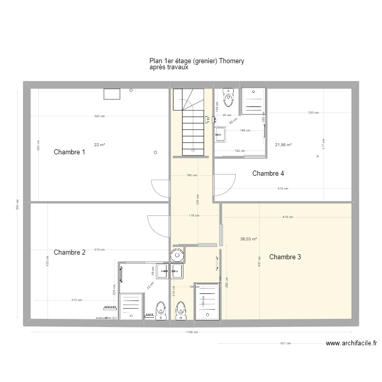 APRES plan grenier maison Thomery 3 sdd. Plan de 4 pièces et 102 m2