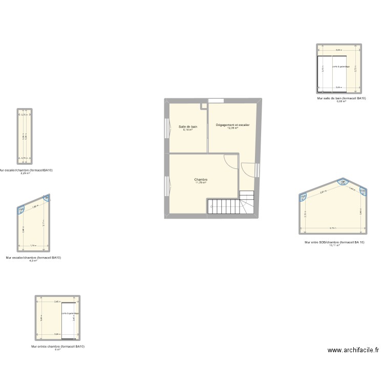 Cloisons détail. Plan de 8 pièces et 60 m2