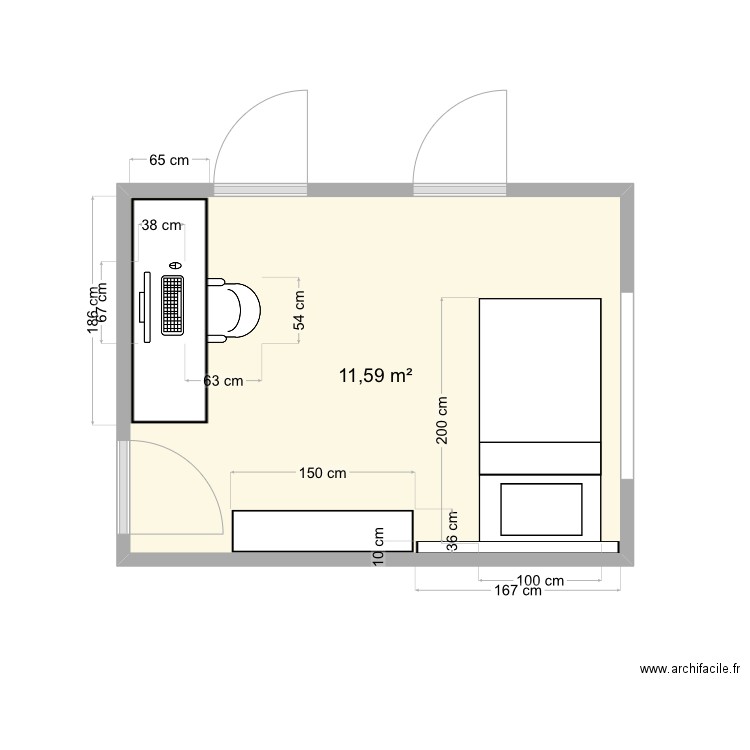 Marcenaria. Plan de 1 pièce et 12 m2