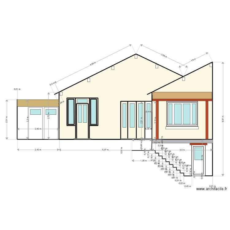 Plan de facade après projet. Plan de 8 pièces et 35 m2