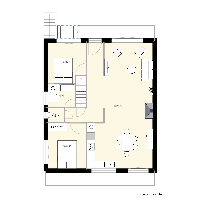 maison2. Plan de 6 pièces et 80 m2