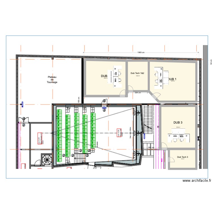 Studio Dub. Plan de 5 pièces et 150 m2