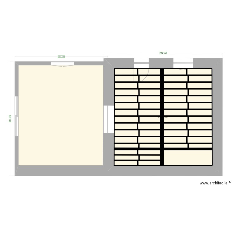 Maison Cédric RdC plancher haut RdC. Plan de 2 pièces et 65 m2