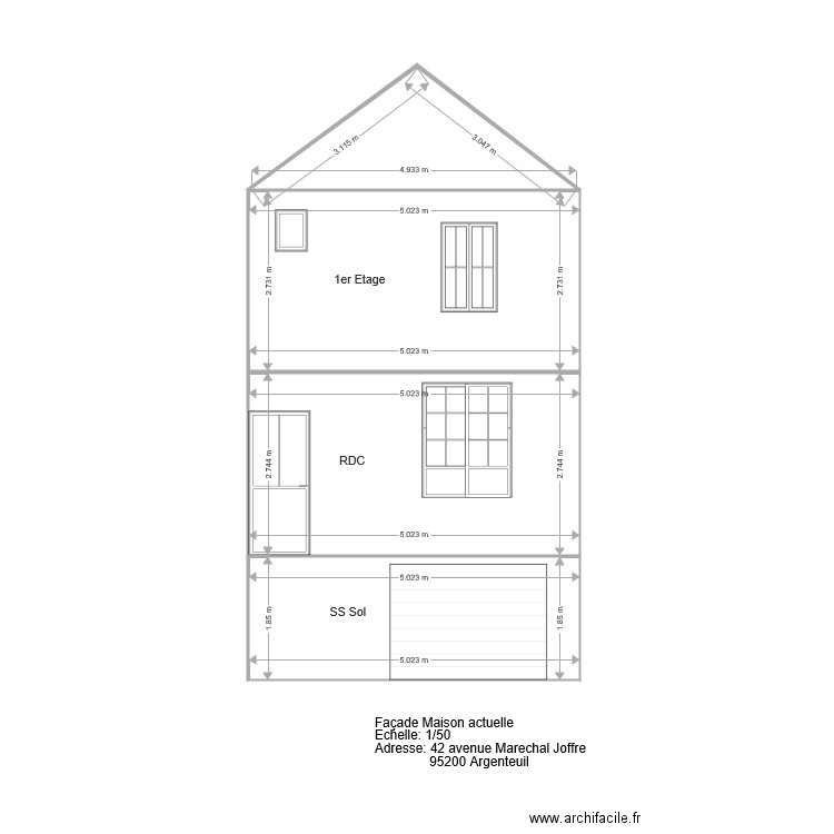 Façade Echelle 1 50. Plan de 0 pièce et 0 m2