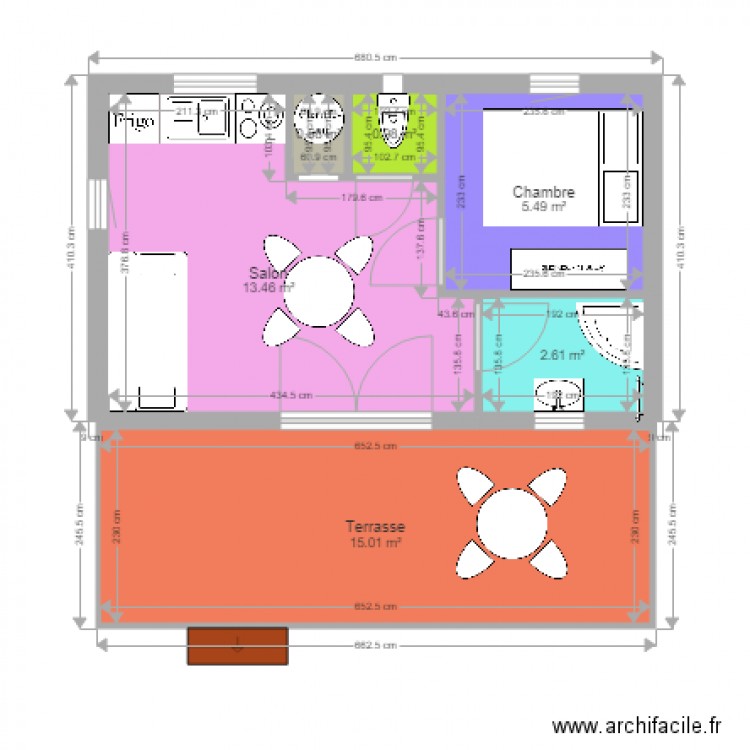 Chalet 1 chambre Camping Le Martinet modèle 2. Plan de 0 pièce et 0 m2