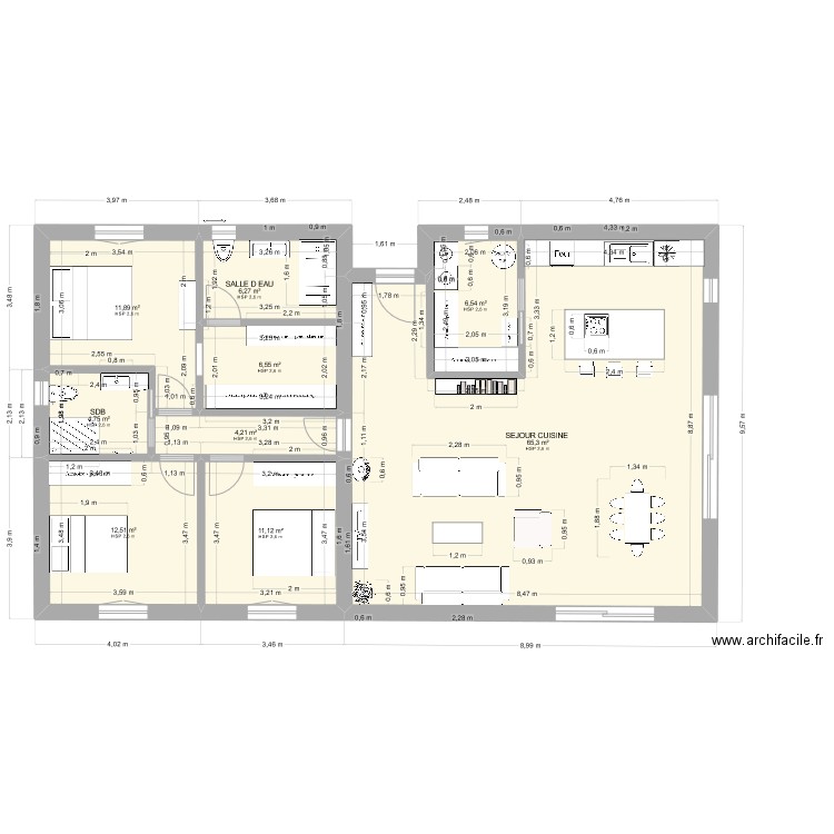 pedinielli 4.Y. Plan de 9 pièces et 129 m2