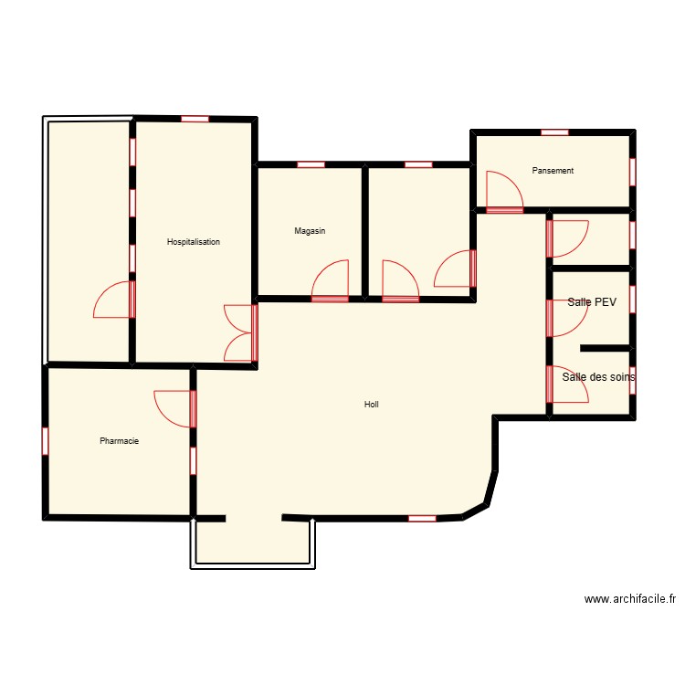 Vue en plan dispensaire DJIGBIO. Plan de 9 pièces et 96 m2