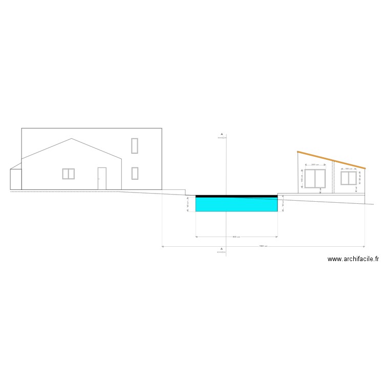 Plan de coupe ouest. Plan de 0 pièce et 0 m2