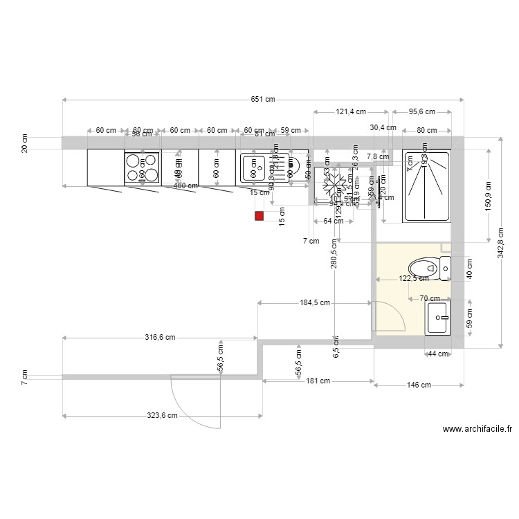 STAUNTON. Plan de 2 pièces et 2 m2