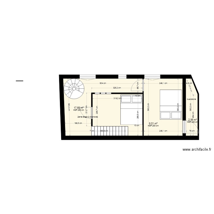pavillon 2eme étage 32. Plan de 3 pièces et 29 m2