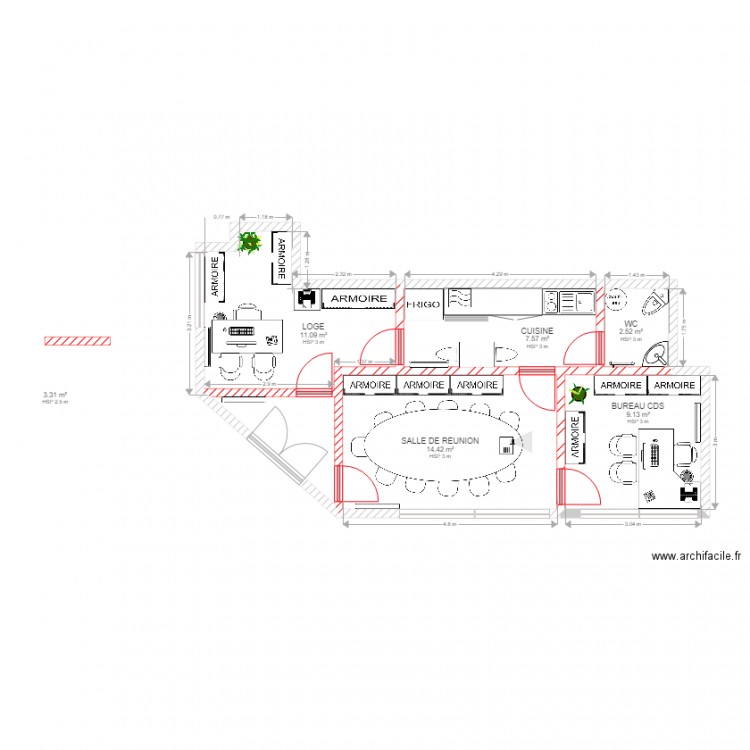 PROPOSITION 1 CREATION LOGE ET BUREAU CDS NOGENT SUR MARNE. Plan de 0 pièce et 0 m2