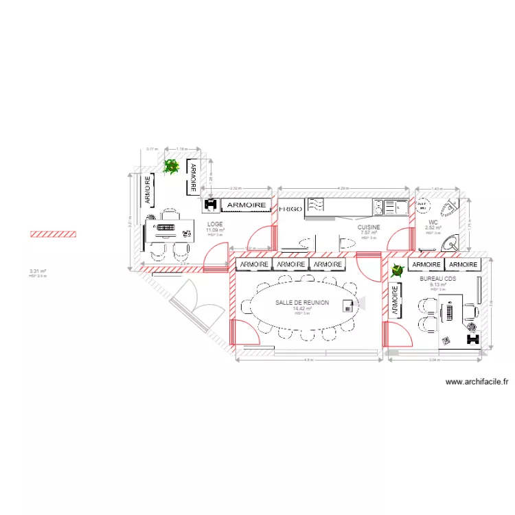 PROPOSITION 1 CREATION LOGE ET BUREAU CDS NOGENT SUR MARNE. Plan de 