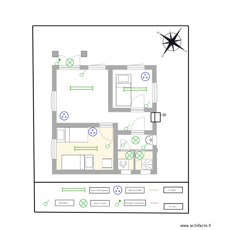 Lycée Anbohimandroso maison garde internat. Plan de 3 pièces et 11 m2