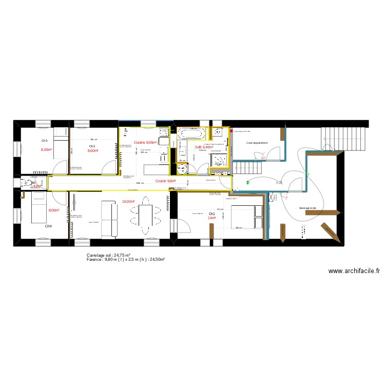 Ecole St Therèse lot carrelage. Plan de 7 pièces et 40 m2