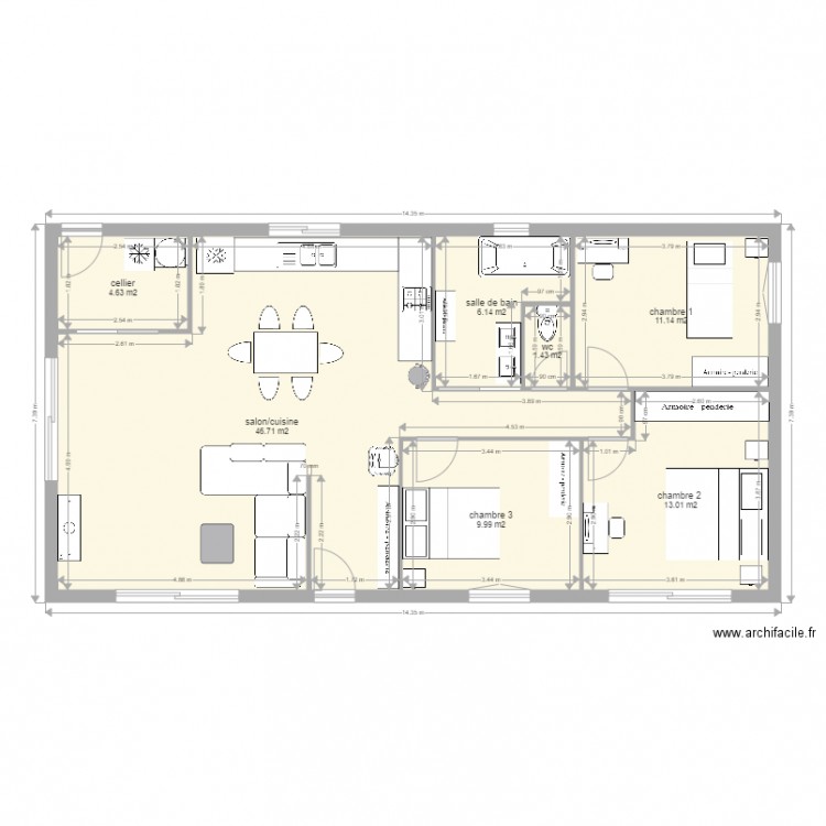 maison bois 90m2 plein pied. Plan de 0 pièce et 0 m2