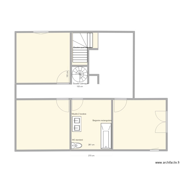 Raimu_SdB. Plan de 5 pièces et 45 m2