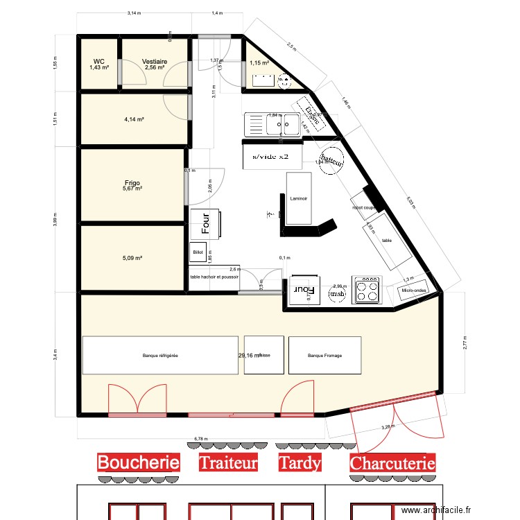 Tardy projet. Plan de 7 pièces et 49 m2