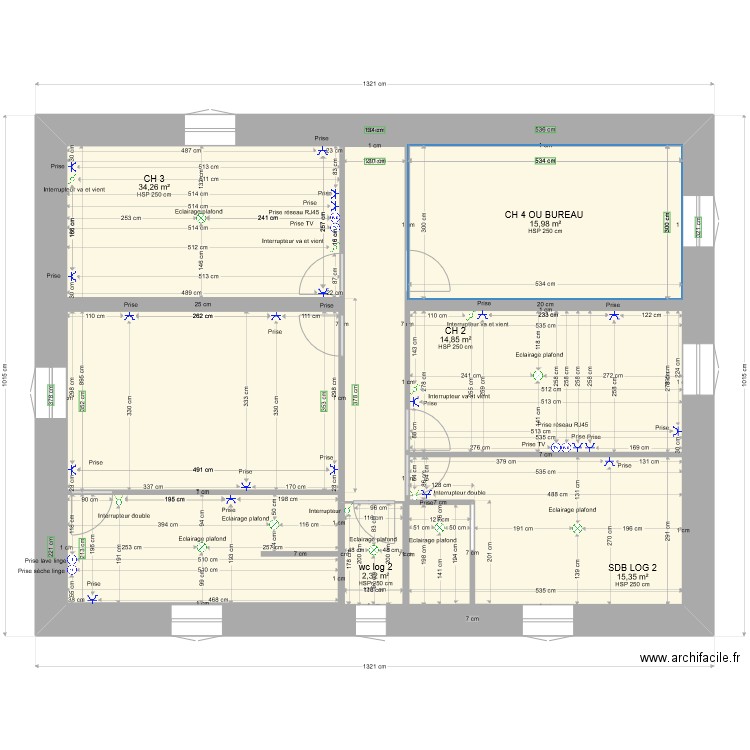 PLAN LACAUNE GABI ETAGE 2 LOG 2 elec. Plan de 5 pièces et 156 m2