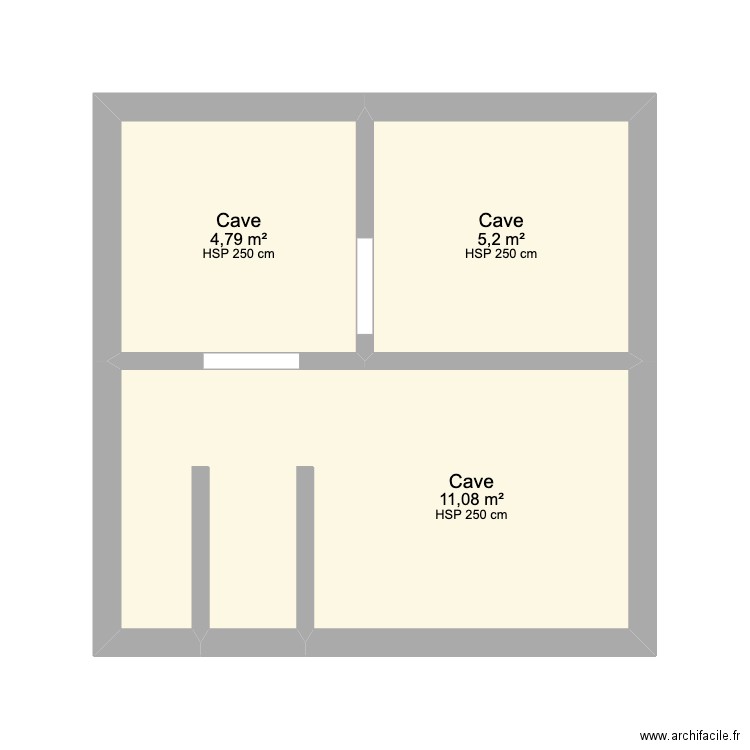 Cave. Plan de 3 pièces et 21 m2