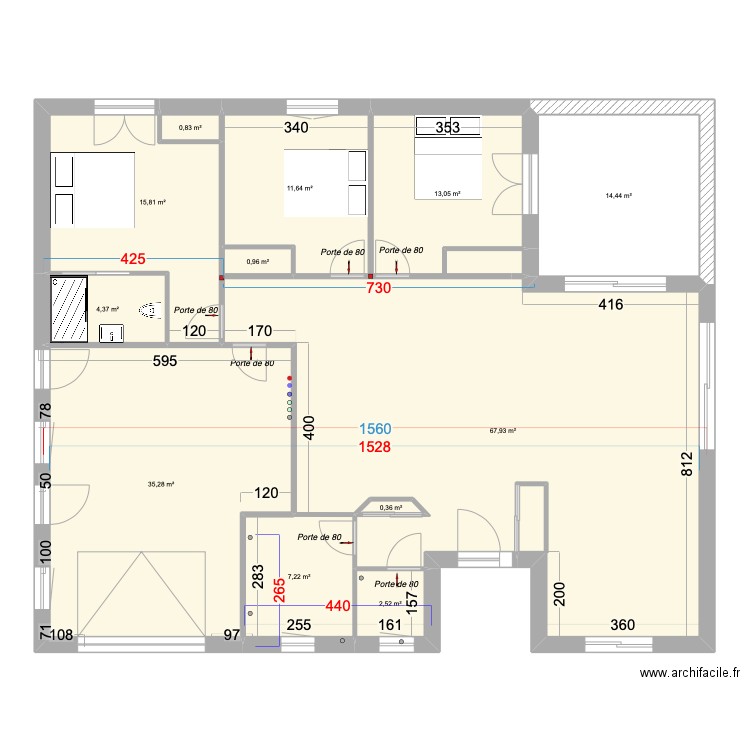 Plaquages intérieur placard à droite sb modifié . Plan de 12 pièces et 174 m2