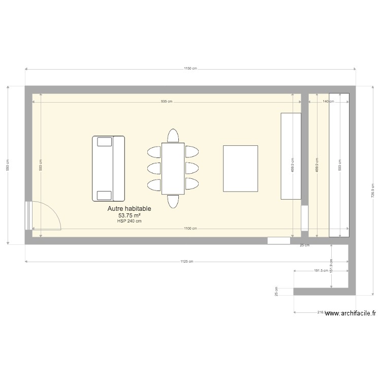 Extension. Plan de 1 pièce et 54 m2