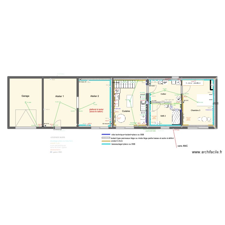 Plan électricité. Plan de 21 pièces et 386 m2