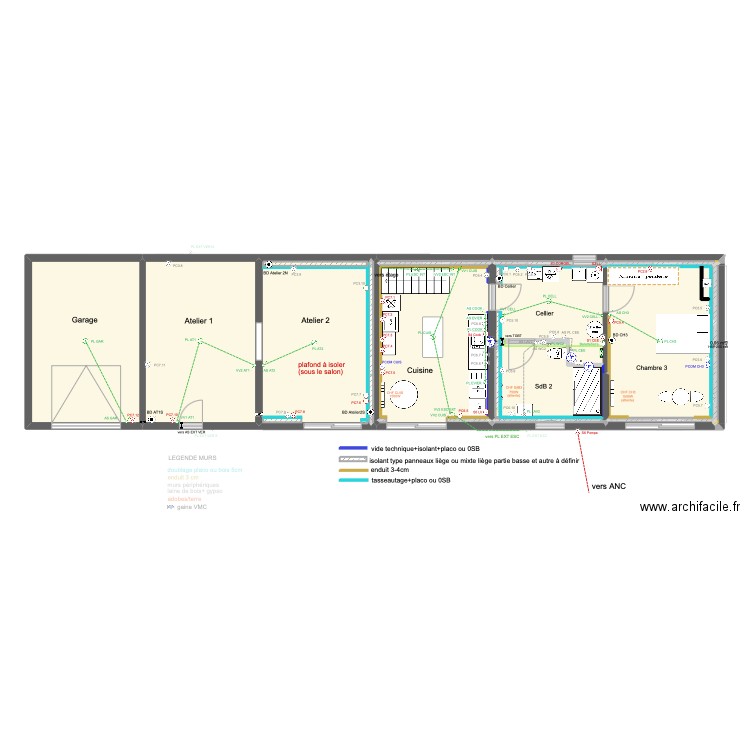 Plan électricité. Plan de 33 pièces et 375 m2