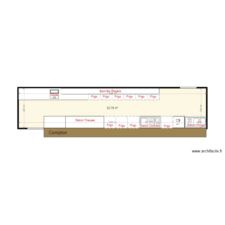 Son Bar. Plan de 1 pièce et 23 m2