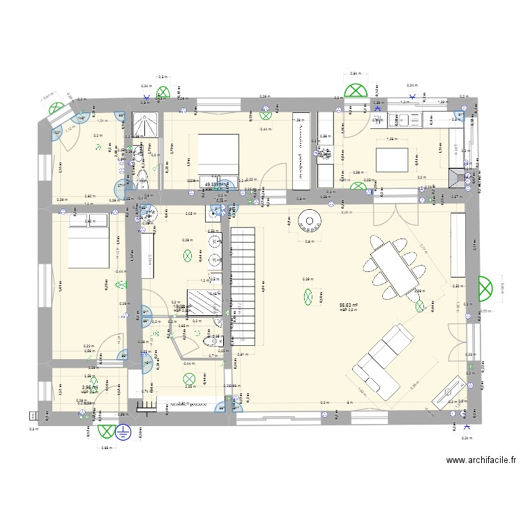 RAZAC . Plan de 4 pièces et 130 m2