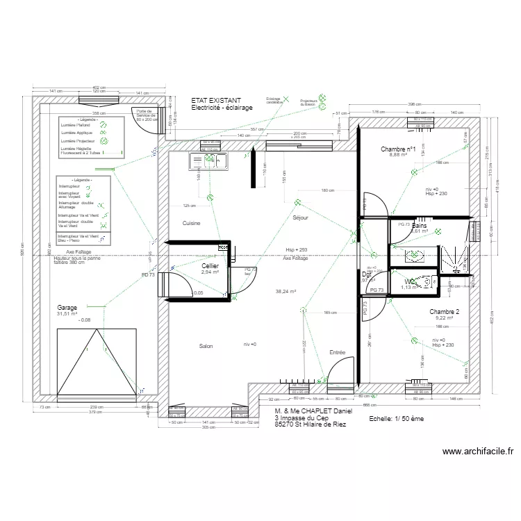 Etat existant &eacute;lectricit&eacute; impasse du Cep. Plan de 