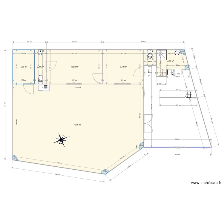 chaucre. Plan de 7 pièces et 100 m2