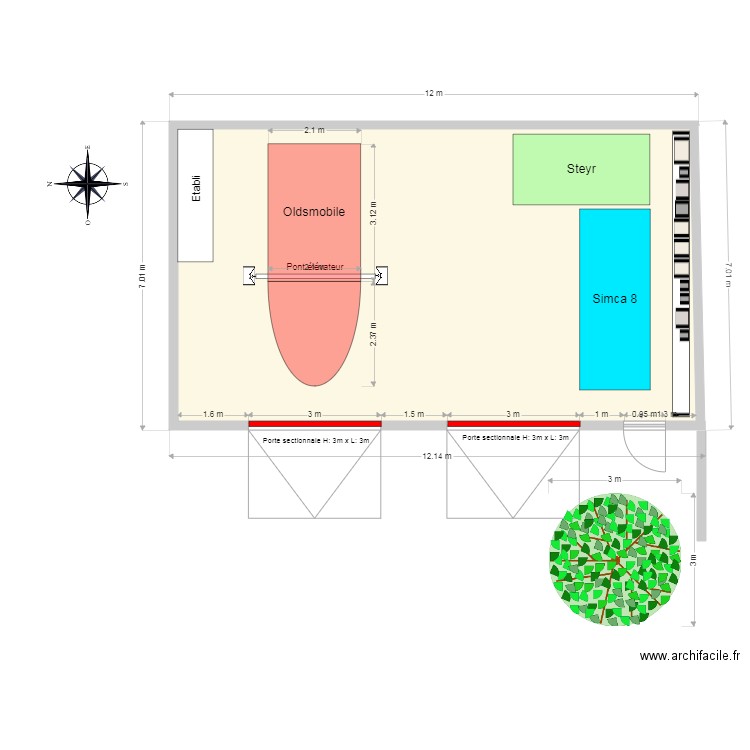 ENCOMBREMENT GARAGE. Plan de 1 pièce et 77 m2